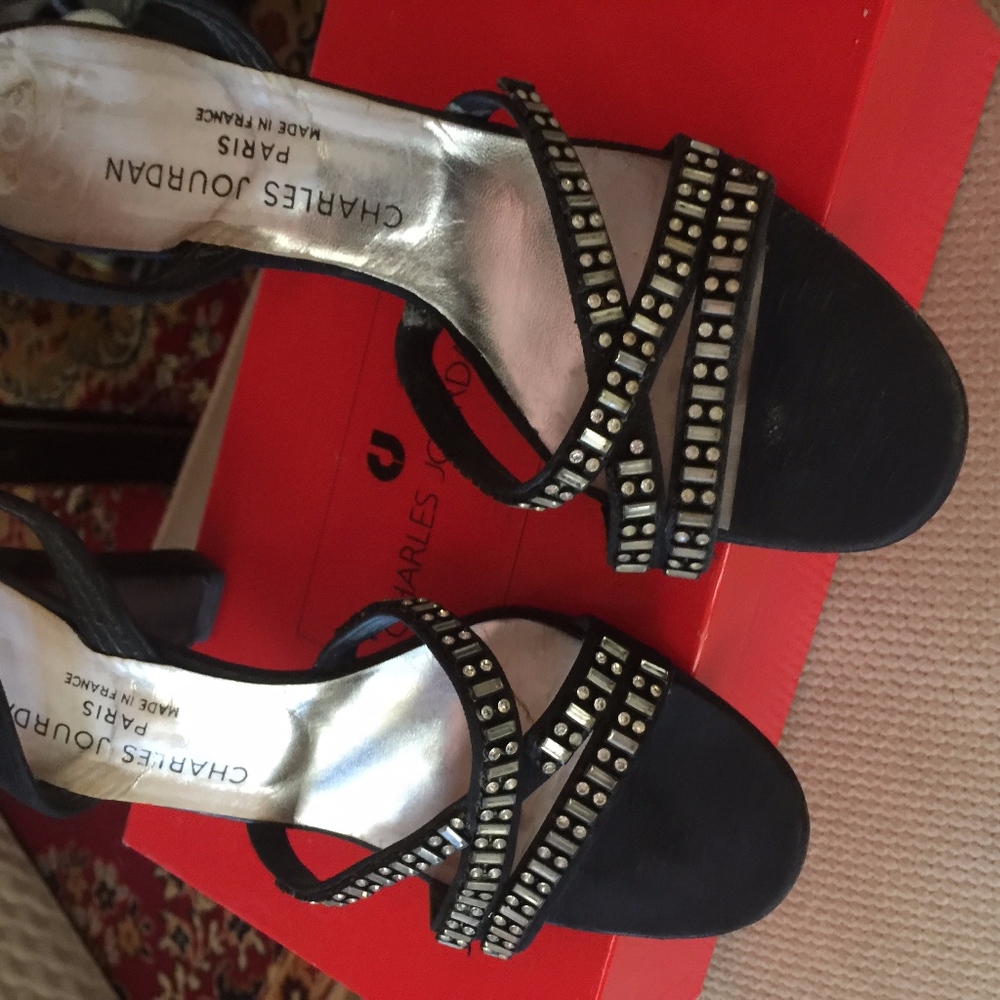 Charles Jourdan Jeweled Open Toe Sling dress shoes